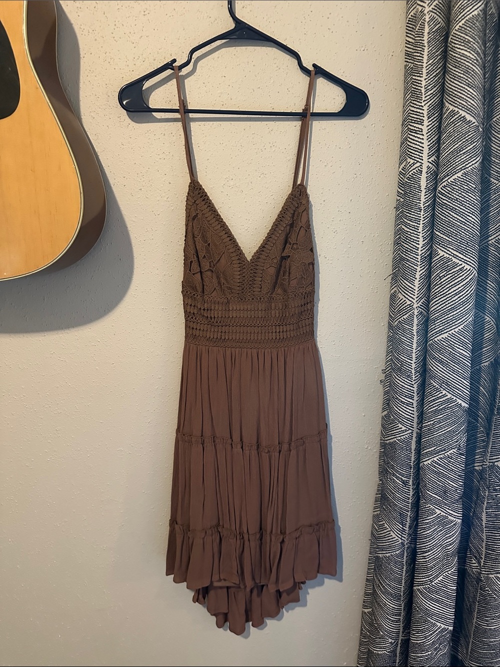 Streetwear Society Brown Crochet-Top Spaghetti Strap Mini Dress